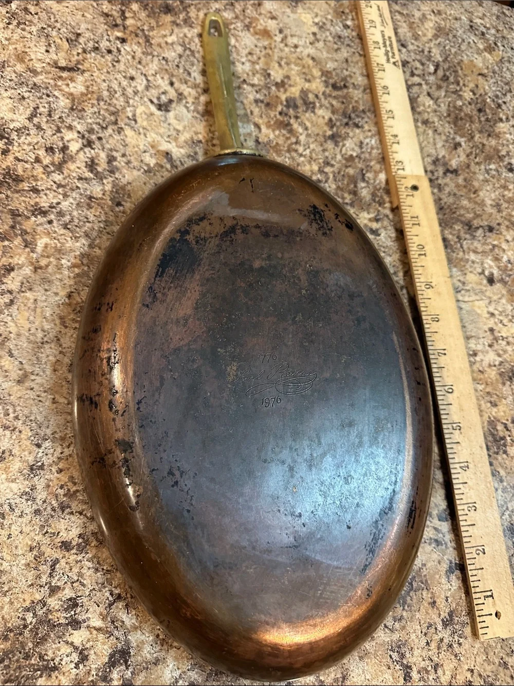 Revere Ware 1976 Brass-Handled Copper 12” Oval Frying Pan - Brown/Copper Finish